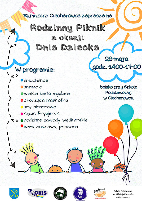 Burmistrz Ciechanowca zaprasza 29 maja na Rodzinny Piknik z okazji Dnia Dziecka