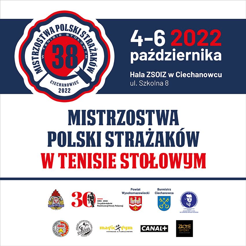 XXXVIII Mistrzostwa Polski Strażaków w Tenisie Stołowym odbędą się w Ciechanowcu