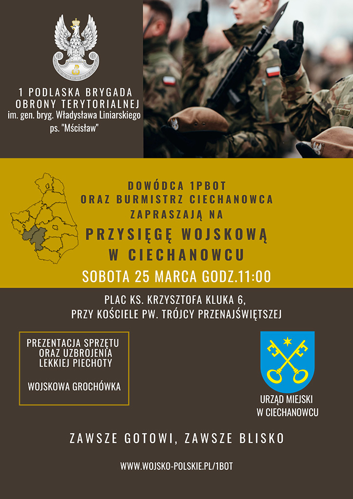 Przysięga Wojskowa żołnierzy 1 Podlaskiej Brygady Obrony Terytorialnej im. gen. bryg. Władysława Liniarskiego