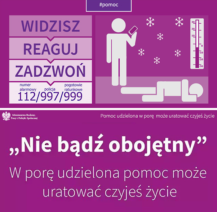 Nie bądź obojętny - pomoc osobom, które w okresie zimowym potrzebują wsparcia