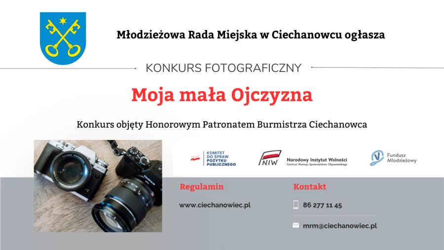Młodzieżowa Rada Miejska w Ciechanowcu ogłasza konkurs fotograficzny „Moja mała Ojczyzna”.