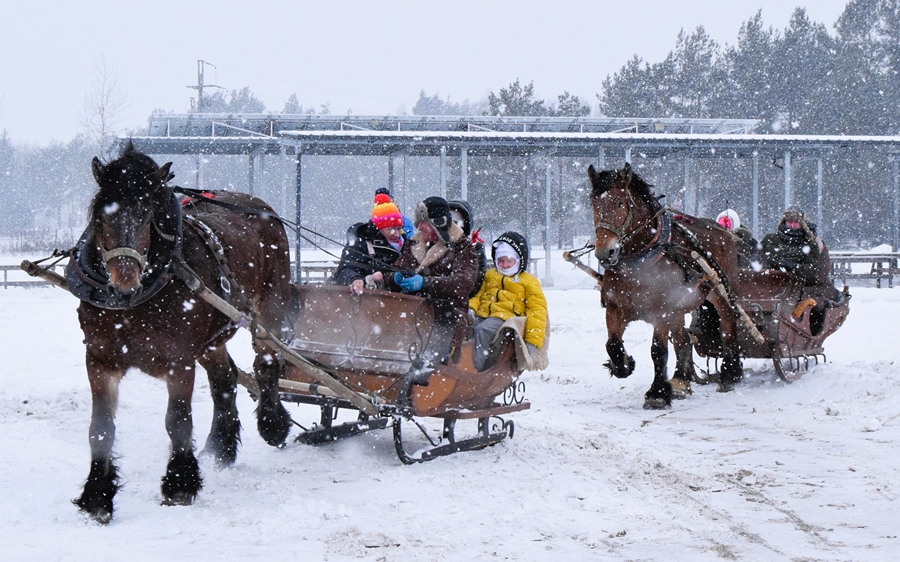 Śnieg, wspólne ognisko i muzyka - kulig na półmetek ferii w Ciechanowcu