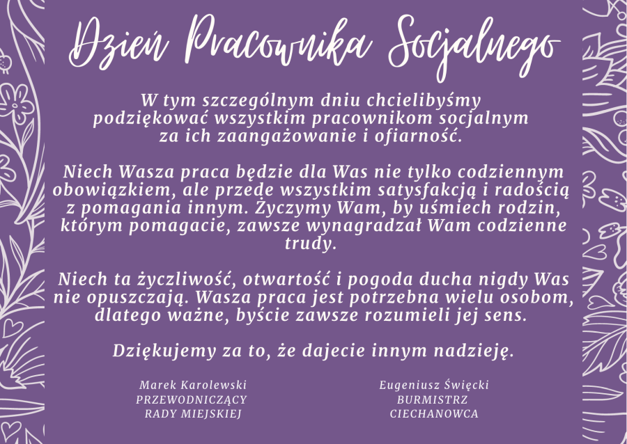 Życzenia z okazji Dnia Pracownika Socjalnego. 