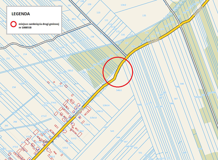 Zamknięcie drogi gminnej nr 108855B obręb Zadobrze gmina Ciechanowiec w związku z budową gazociągu 