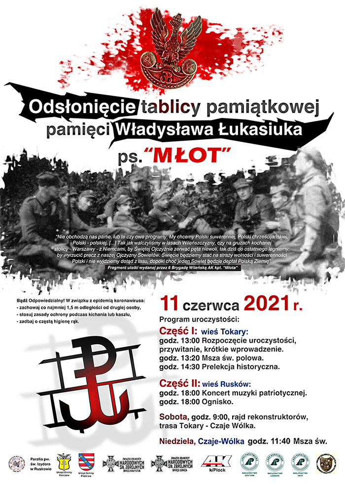 Uroczystości odsłonięcia tablicy kpt. Władysławowi Łukasiukowi ps. „Młot” oraz rajd historyczny jego pamięci