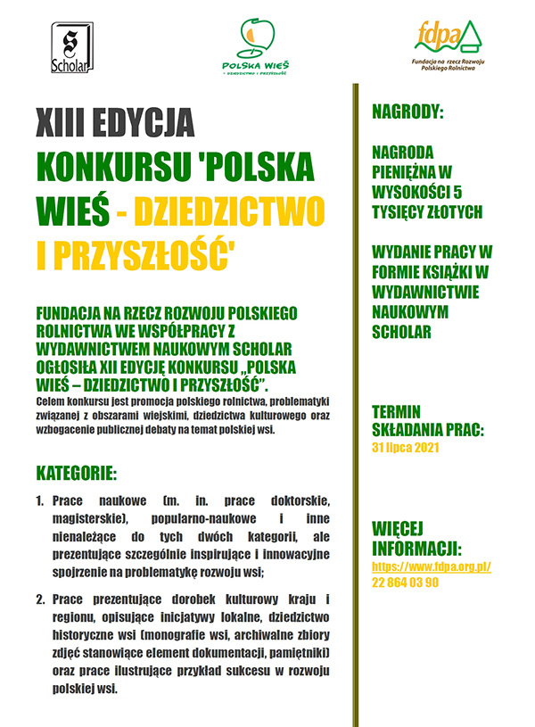 Konkurs na prace dotyczące polskiego rolnictwa i obszarów wiejskich „Polska wieś - dziedzictwo i przyszłość”