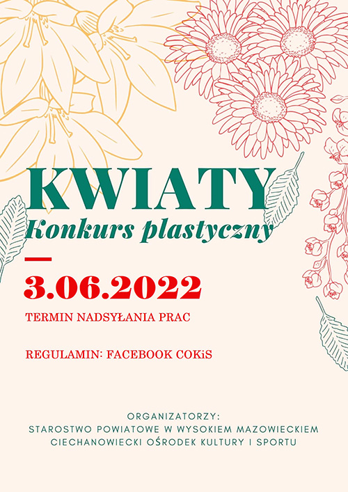 Ciechanowiecki Ośrodek Kultury i Sportu zaprasza do udziału w wiosennym konkursie plastycznym „Kwiaty”