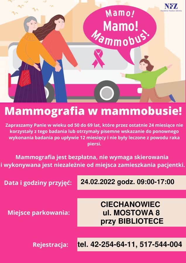 Badania profilaktyczne ratują życie! Mammobus w Ciechanowcu 24 lutego 2022 r.