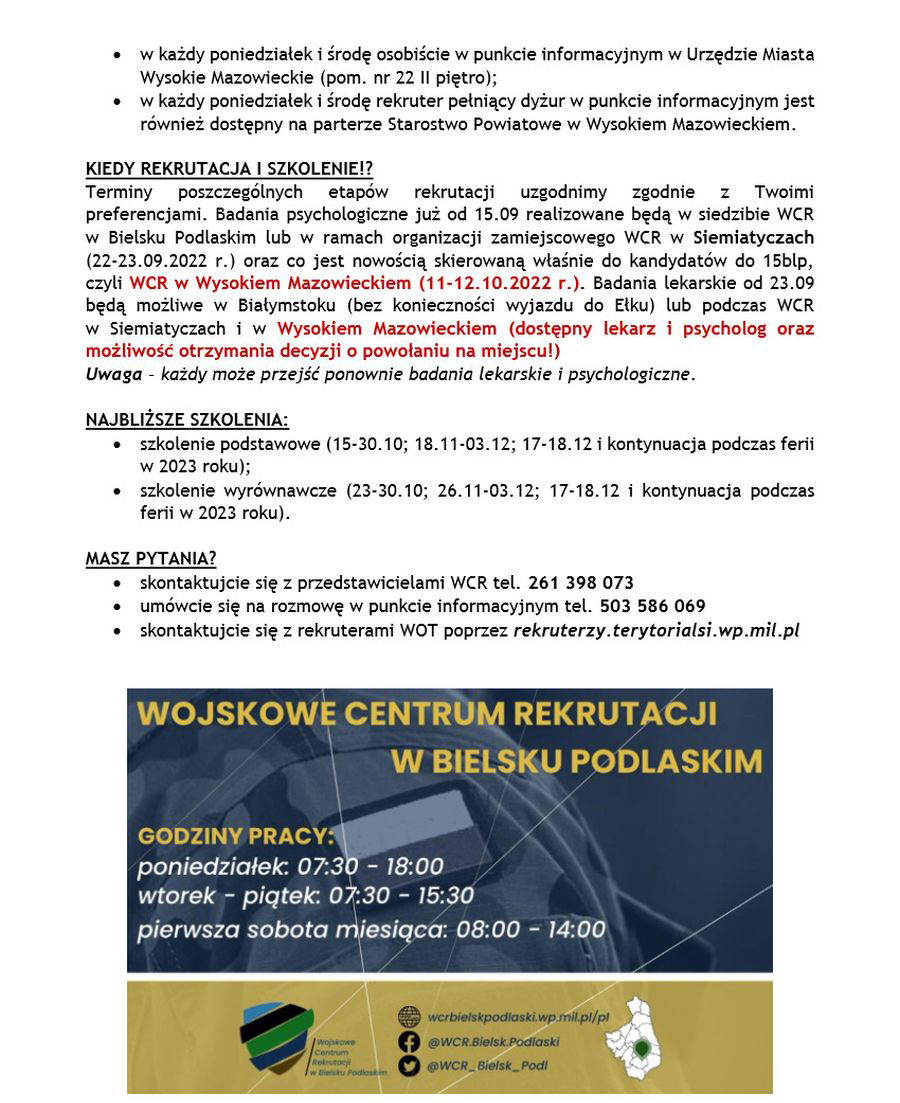 Wojskowe Centrum Rekrutacji w Bielsku Podlaskim rekrutuje - trzy kroki do TSW