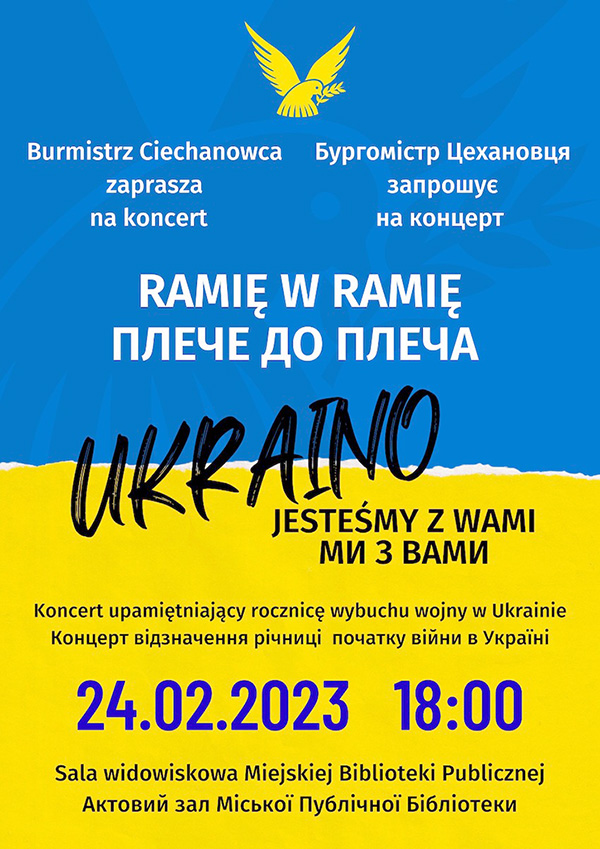 Koncert "Ramię w ramię. Ukraino jesteśmy z Wami" w rocznicę wybuchu wojny 