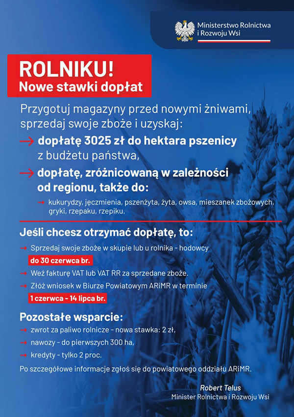  Przygotuj swoje magazyny na nowe żniwa i zdobądź dopłaty do swojego zboża