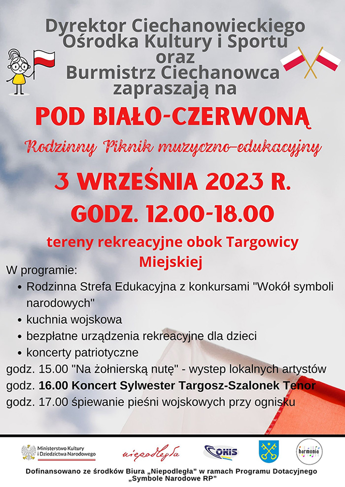 Burmistrz Ciechanowca i Dyrektor COKiS zapraszają na Rodzinny Piknik „Pod biało-czerwoną”