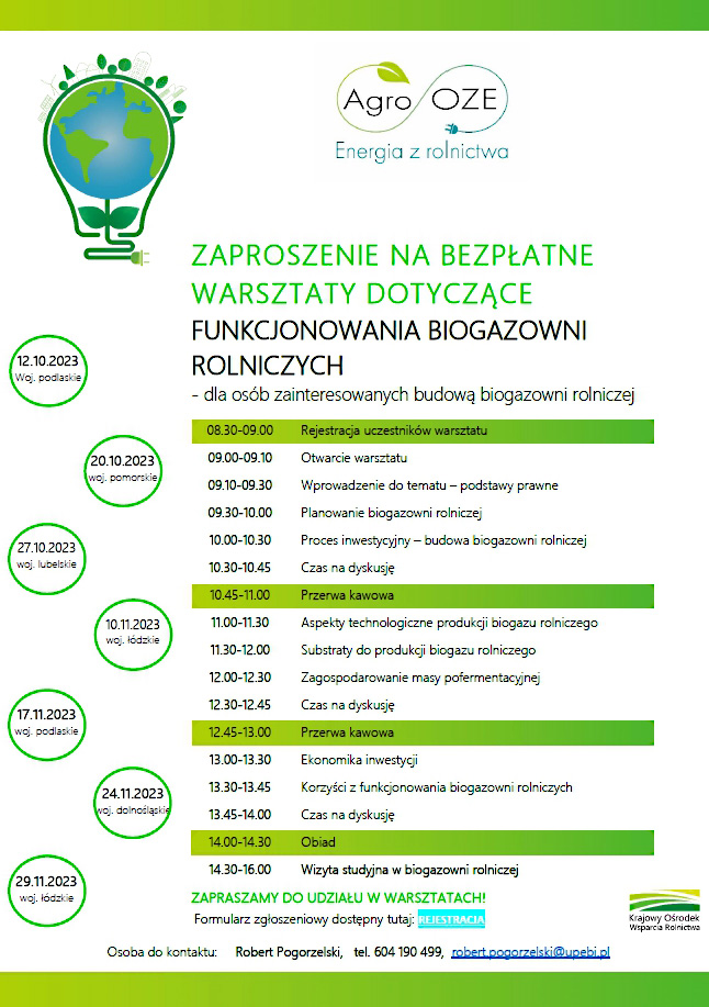 Bezpłatne szkolenia dotyczących funkcjonowania biogazowni rolniczych w Polsce
