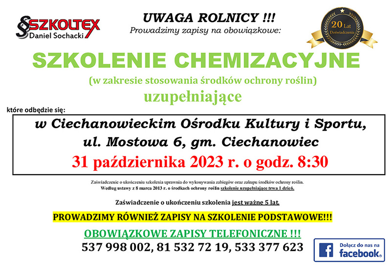 Szkolenie chemizacyjne - szkolenie w zakresie stosowania środków ochrony roślin