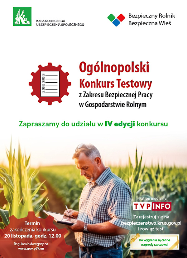 Ogólnopolski Konkurs Testowy z Zakresu Bezpiecznej Pracy w Gospodarstwie Rolnym