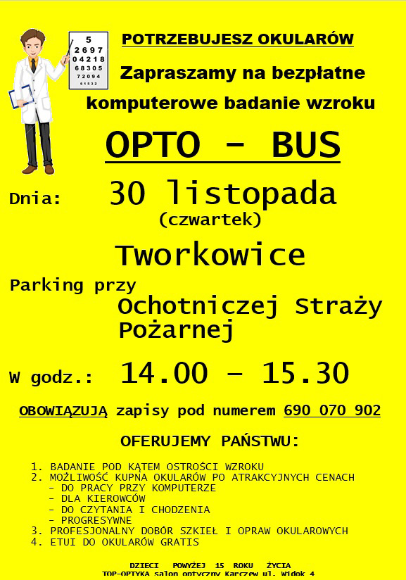 Bezpłatne komputerowe badanie wzroku, dobór szkieł i okularów w OPTO-BUS