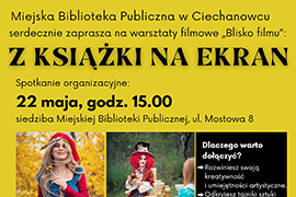 Zaproszenie na spotkanie organizacyjne warsztatów filmowych w Miejskiej Bibliotece Publicznej