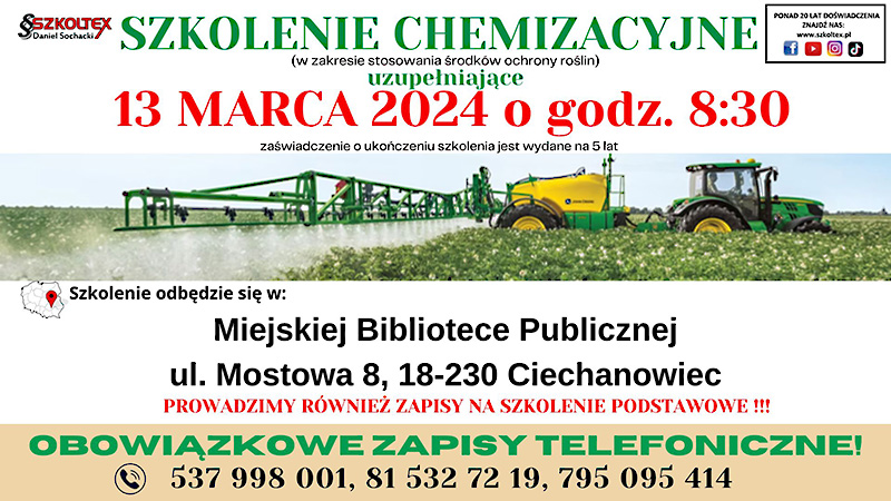 Szkolenie chemizacyjne - szkolenie w zakresie stosowania środków ochrony roślin