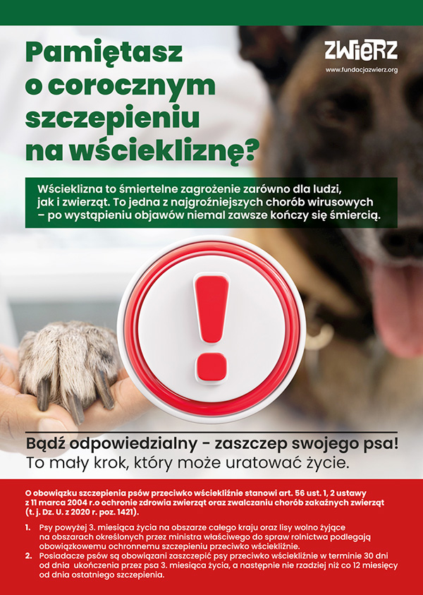 Pamiętaj o  obowiązkowym corocznym szczepieniu psów przeciwko wściekliźnie