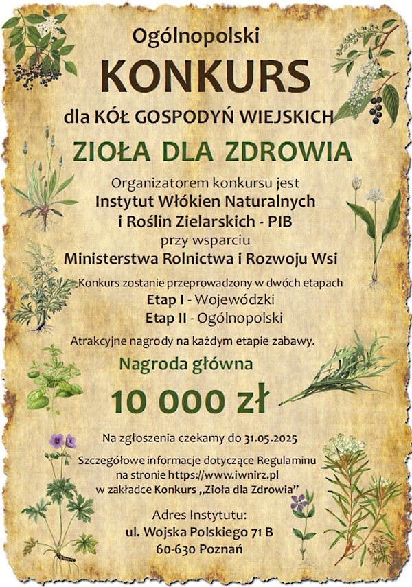 Konkurs „Zioła dla Zdrowia” pod patronatem Ministra Rolnictwa i Rozwoju Wsi