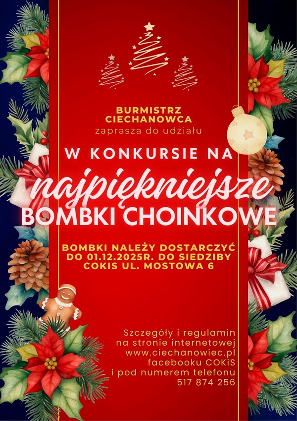 Burmistrz Ciechanowca ogłasza Gminny Konkurs na Najpiękniejszą Bombkę Bożonarodzeniową