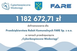  Ponad 1,18 mln zł dofinansowania dla FARE w ramach przedsięwzięcia„Cyberbezpieczne Wodociągi”