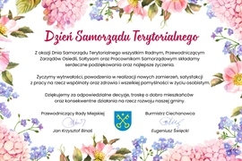 Życzenia z okazji Dnia Samorządu Terytorialnego składa Burmistrz Ciechanowca i Przewodniczący Rady Miejskiej